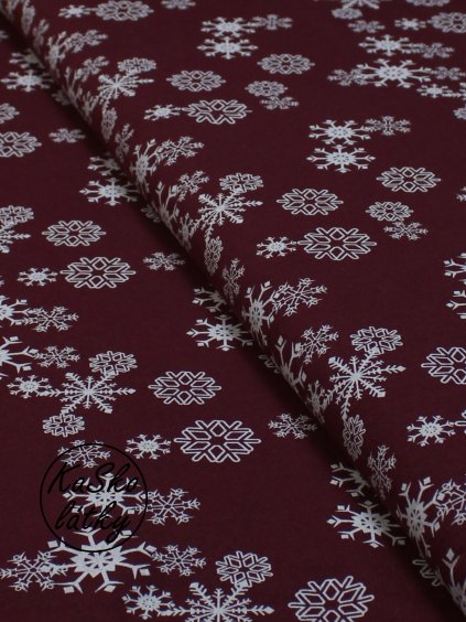 Bavlněná teplákovina vločky na bordó