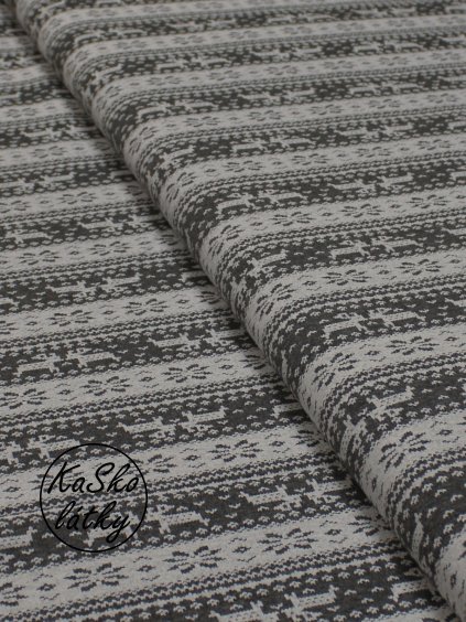 Bavlněná teplákovina sobi a vločky na šedé