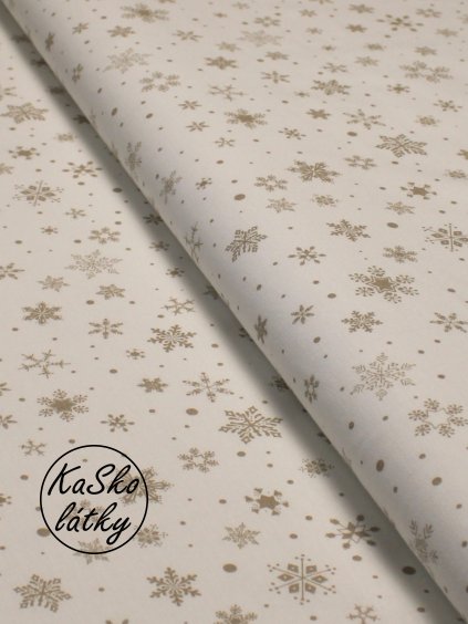 Bavlněná látka střední béžové sněhové vločky