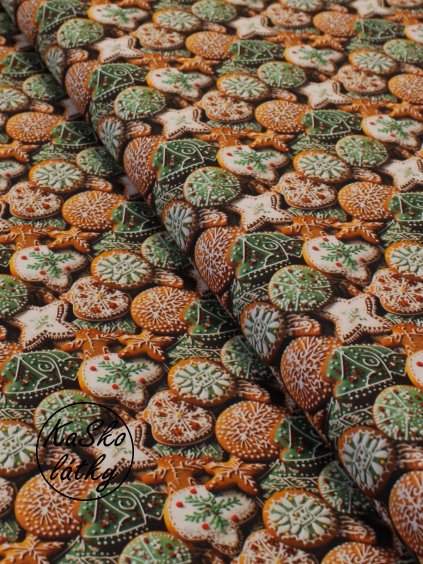 Bavlněná látka ozdobené perníčky