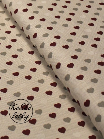 Bavlněná látka trojbarevná srdíčka