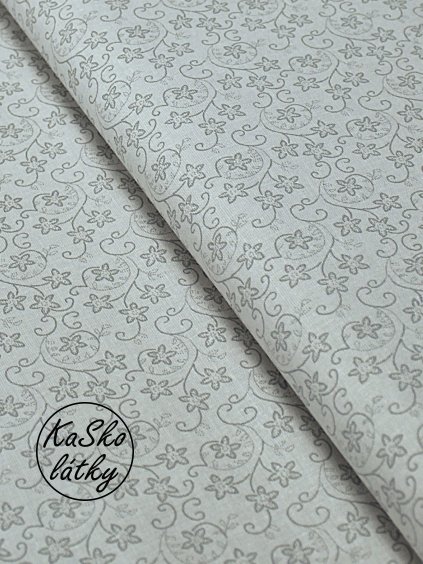Bavlněná látky šedé kvítky na světle šedé