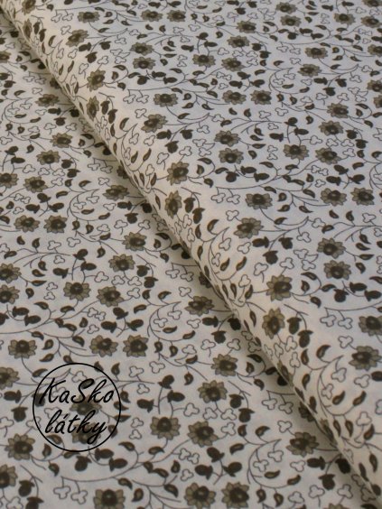 Bavlněná látka hnědé květy