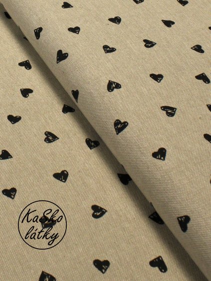 Režná látka černá srdíčka