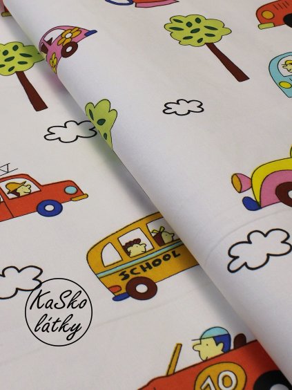 Bavlněná látka auta a stromy