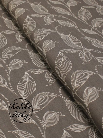 Bavlněná látka listy na šedé