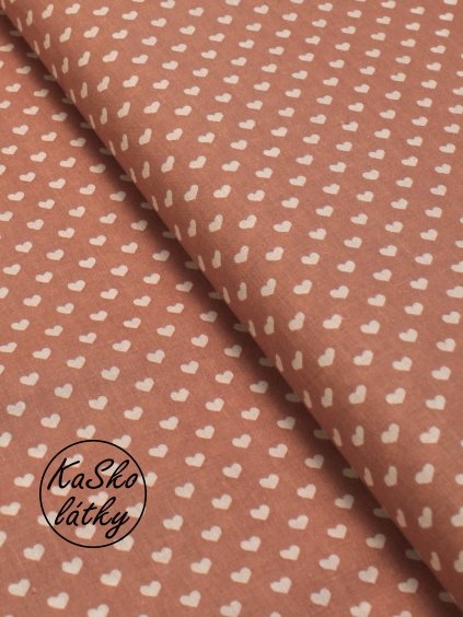 Bavlněná látka srdíčka na starorůžové
