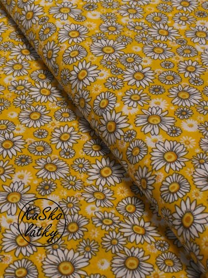 Bavlněná látka kopretiny na žluté