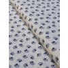 Bavlněná látka modré květy s lístky z puntíků na bílé