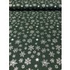 Zbytek - Bavlněná látka stříbrné sněhové vločky a hvězdy na zelené  60 x 140 cm
