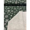 Zbytek - Bavlněná látka stříbrné sněhové vločky a hvězdy na zelené  60 x 140 cm