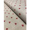 Zbytek - Bavlněná látka červená srdce na režné  20 x 150 cm