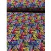 Zbytek - Softshell s fleecem barevné trojúhelníky  40 x 150 cm