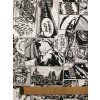Zbytek - Režná látka černobílý komiks  75 x 140 cm