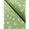 Bavlněná látka bílé květy s lístky z puntíků na sv. zelené