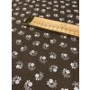 Bavlněná látka bílé květy s lístky z puntíků na tmavě hnědé