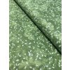 Bavlněná látka bílé lístky na tmavě zelené