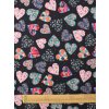 Bavlněná látka barevné srdce na tmavě modré