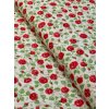 Bavlněná látka červené popínavé růžičky