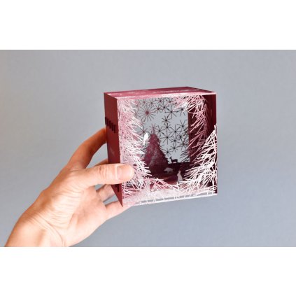 Porigami přání vánoční les karmínová kostka a