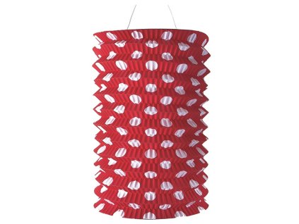 Lampion válec 15cm červený s puntíky