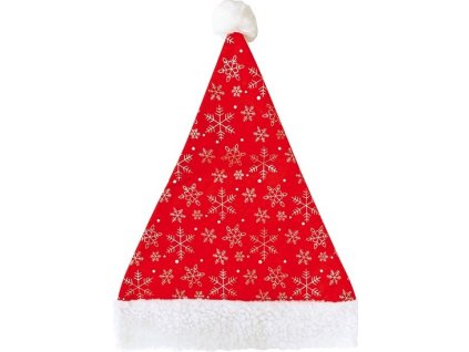 Mikulášská čepice se stříbrnými vločkami 38x30cm
