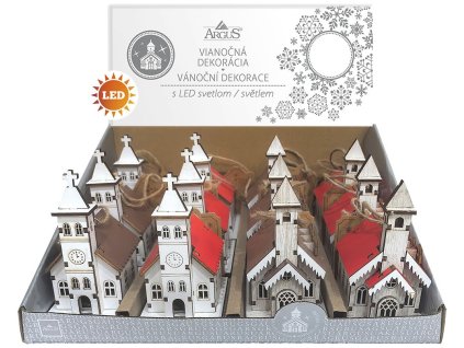 Vánoční dekorace s LED světlem - kostelík