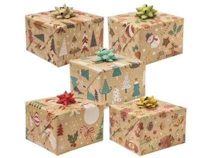 Balící papír Kraft s potiskem mix dekor Vánoce