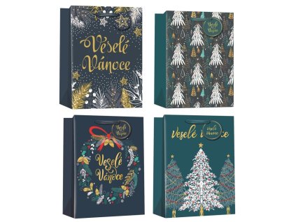 Dárková taška vánoční se zlatou ražbou L