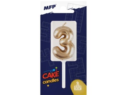 Svíčka na dort číslice "3" zlatá