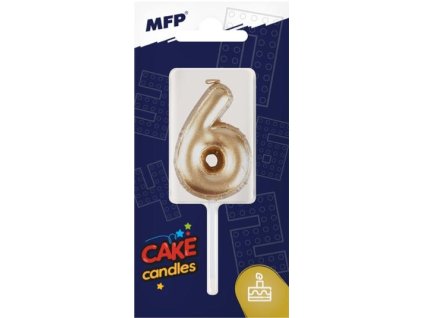 Svíčka na dort číslice "6" zlatá