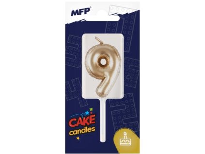 Svíčka na dort číslice "9" zlatá