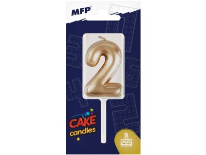 Svíčka na dort číslice "2" zlatá