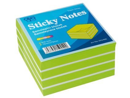 Bloček AURO 75x75mm 400 listů zeleno-bílá neon
