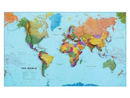 Nástěnná mapa světa politická 200x120cm
