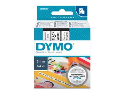 19824 1 dymo paska d1 43613 6mm x 7m cerno bila