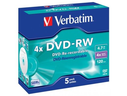 21573 1 dvd rw verbatim 4 7gb 4x 5 pack krabicka