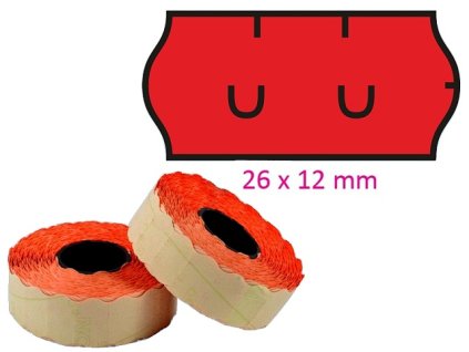 8445 1 etikety uni do klesti 26x12mm cervene fluo