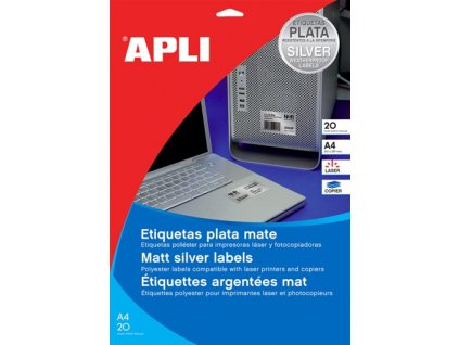 Etikety A4 APLI 45,7x21,2mm 20 listů stříbrné