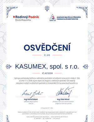 Certifikát: Rodinný podnik Kasumex