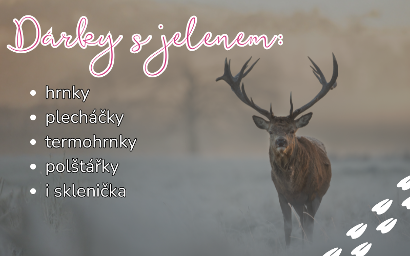Dárky s jelenem: hrnek, plecháček, sklenička i polštář s přírodním motivem 🦌