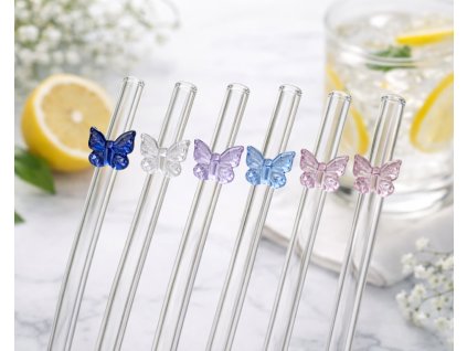 sklenena brcka s ozdobou motylci