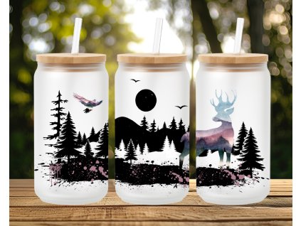 sklenicka se sumavskym motivem srnec v krajine