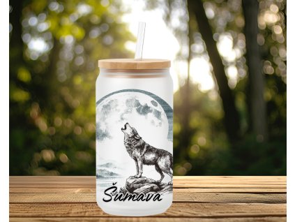 darky ze sumavy sklenice vlk s mesicem modry