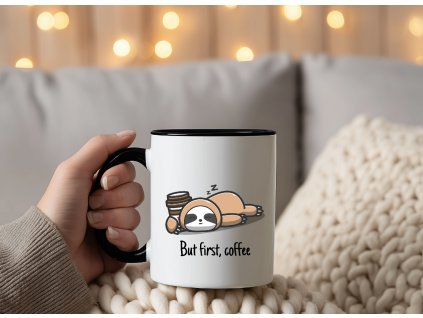 hrnecek na kavu but first coffee cerny