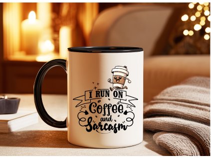 vtipny hrnek na kavu i run on coffee and sarcasm