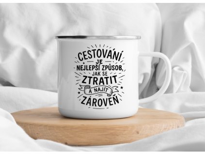 smaltovany plechacek cestovani - dárek pro cestovatele