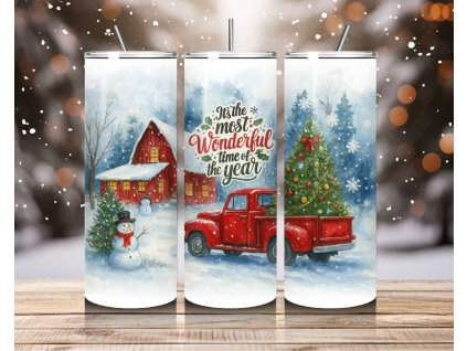 termohrnek vanocni cervene auto a stromek