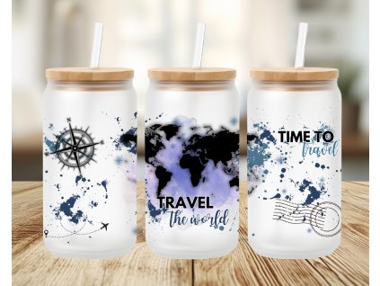 darek pro cestovatelku sklenicka s potiskem modra mapa sveta