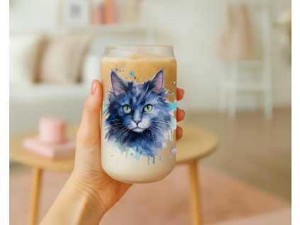 sklenicka s potiskem modra kocka